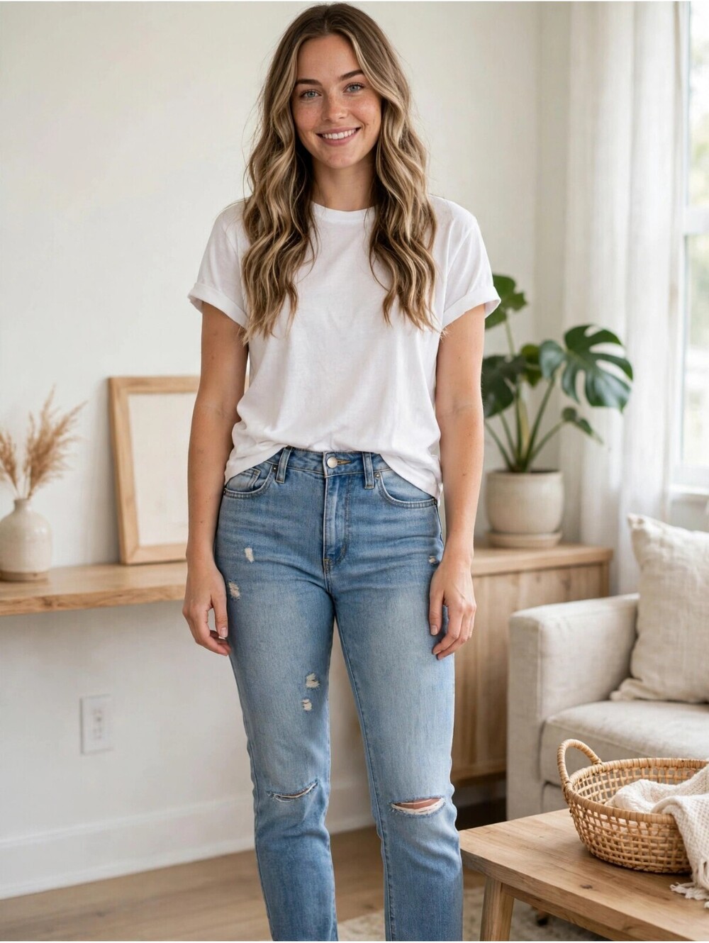 American Bazi Ripped Straight Leg Jeans 3 Light Wash Distressed Frayed Hem